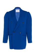 Pushbutton Puffed Double-breasted Wool Blazer