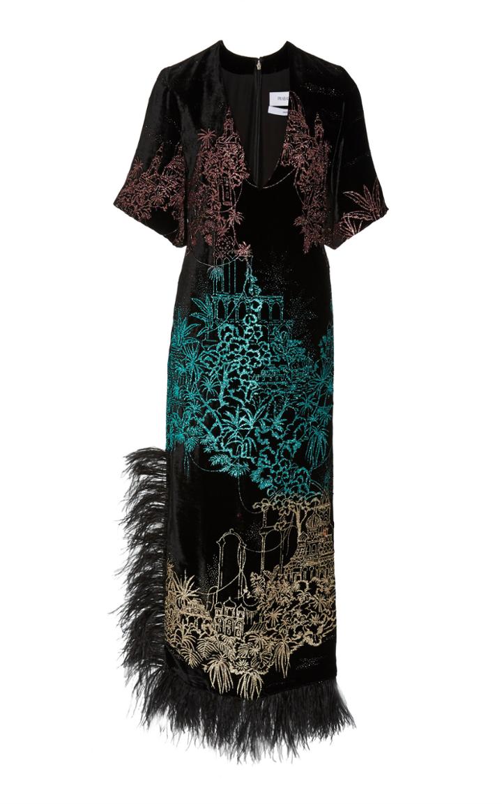 Prabal Gurung Somnan Short Sleeve Feather Hem Dress