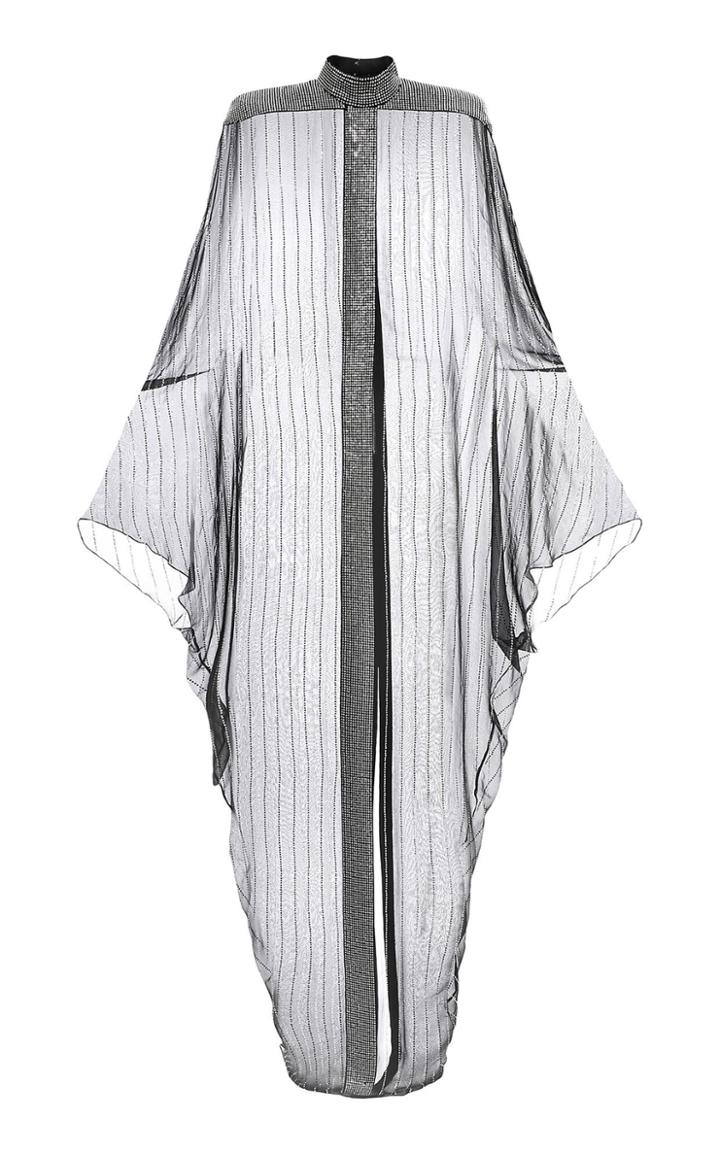 Moda Operandi Balmain Crystal-striped Silk-chiffon Cape Gown Size: 36