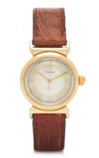 Vintage Cartier 18k Gold And Leather Men's Watch