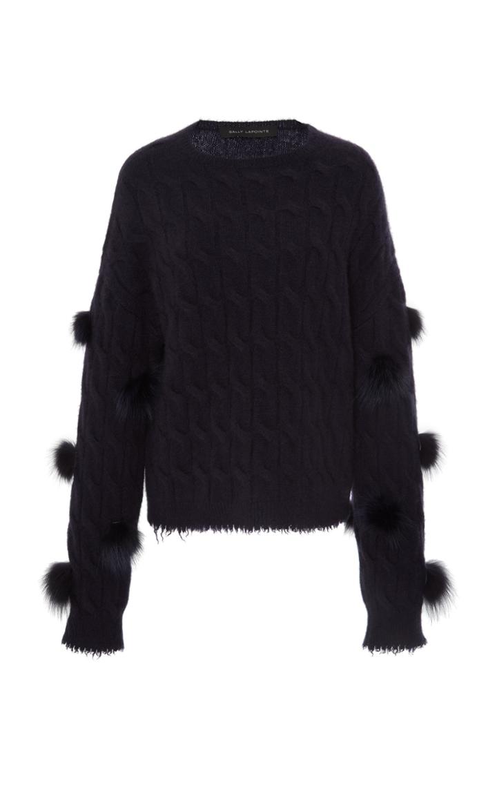 Sally Lapointe Airy Fur-detail Silk And Cashmere Cable-knit Sweater