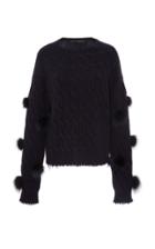 Sally Lapointe Airy Fur-detail Silk And Cashmere Cable-knit Sweater