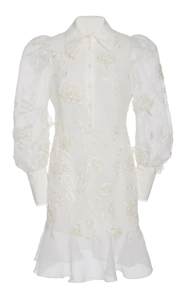 Moda Operandi Marchesa Poplin Leavers Lace Tulle Dress Size: 0