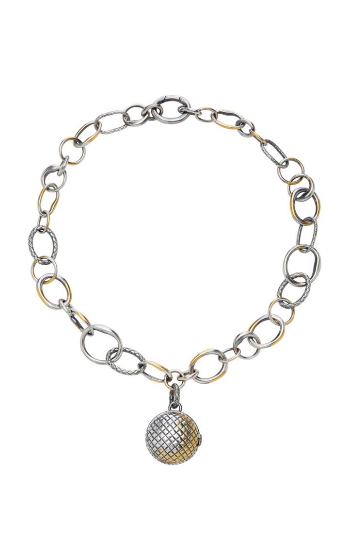 Bottega Veneta Antique Silver Ball Locket Necklace
