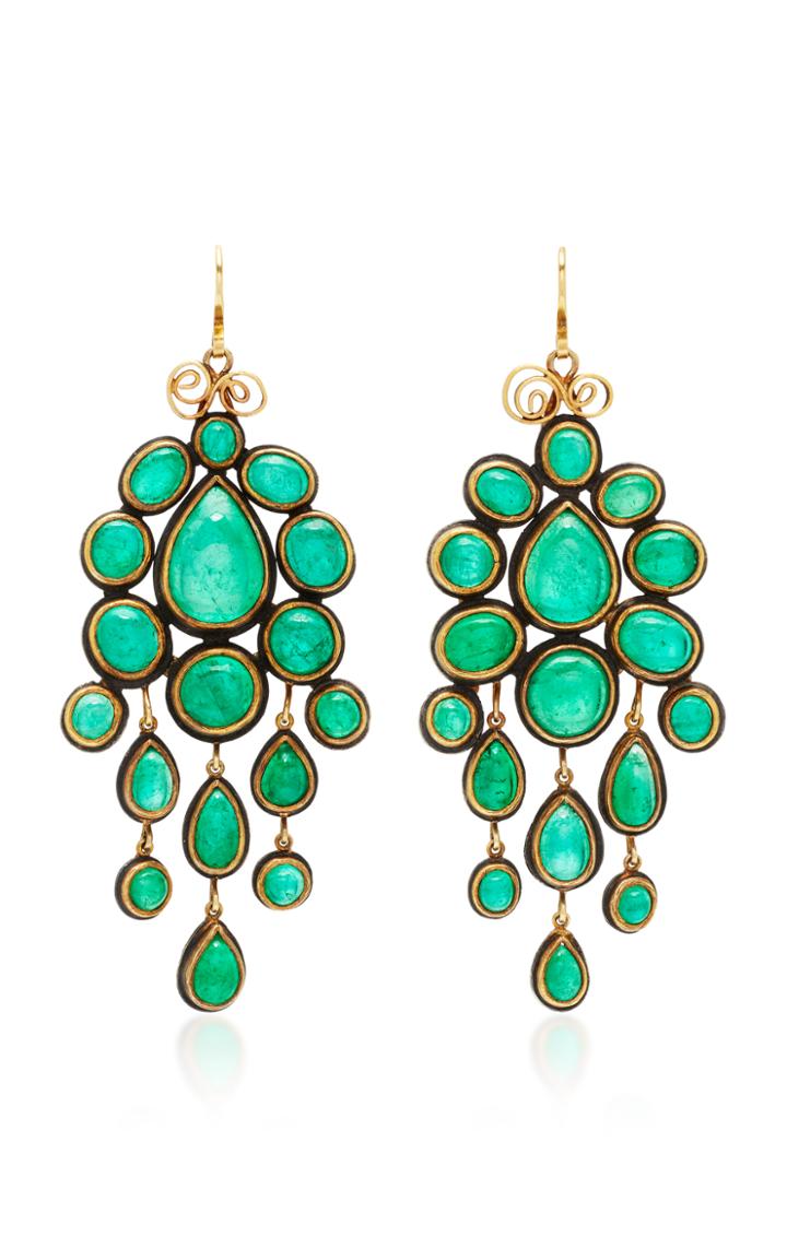 Judy Geib One-of-a-kind Huge Magnificent Emerald Cabachon Chandelier Earrings