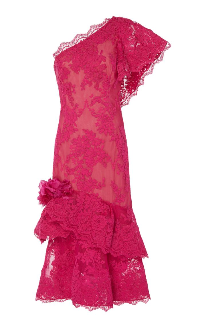 Marchesa One Shoulder Corded Lace Cocktail Dress