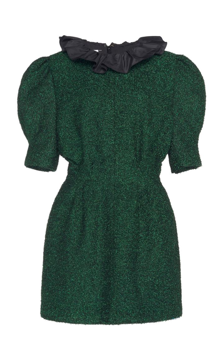 Pushbutton Ruffle Short Wool Top
