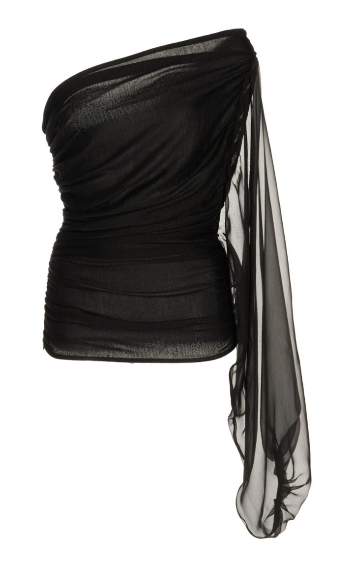 Moda Operandi Giambattista Valli Ruched Georgette One-shoulder Top