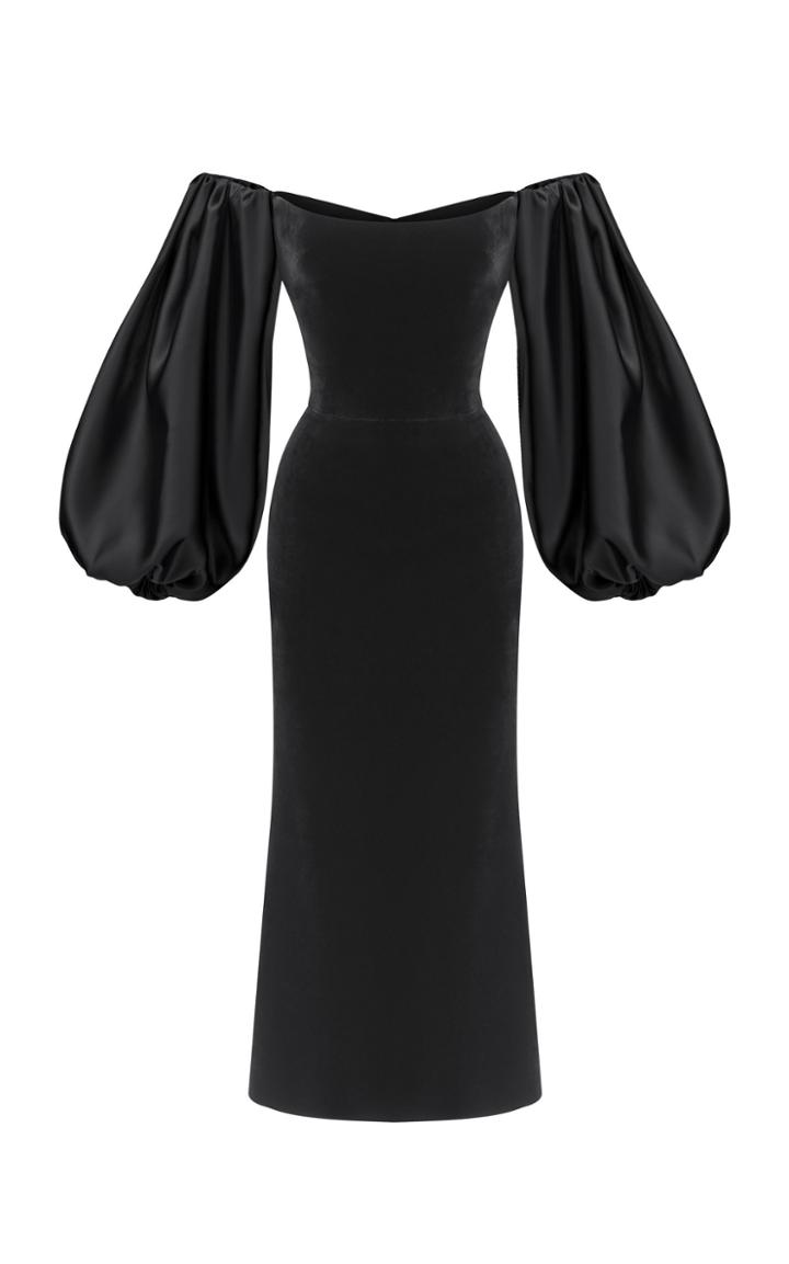 Rasario Puff Sleeve Satin And Silk-blend Velvet Corset Midi Dress