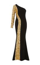 Elizabeth Kennedy One Shoulder Gown With Contrasting Sequin Embroidery