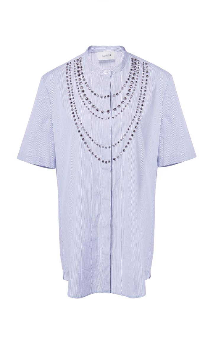 Isa Arfen Studded Necklace Collarless Shirt