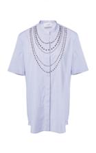 Isa Arfen Studded Necklace Collarless Shirt