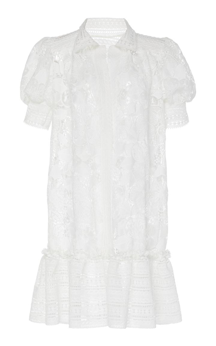 Naeem Khan Puffed-sleeve Floral Lace Shift Dress