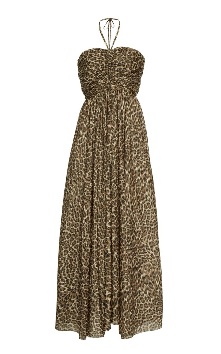 Zimmermann Suraya Ruche Silk Leopard Dress