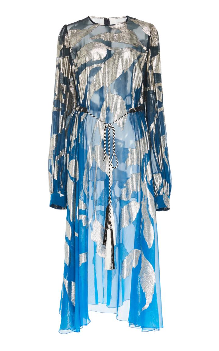 Peter Pilotto Gold Leaf Jacquard Belted Dress