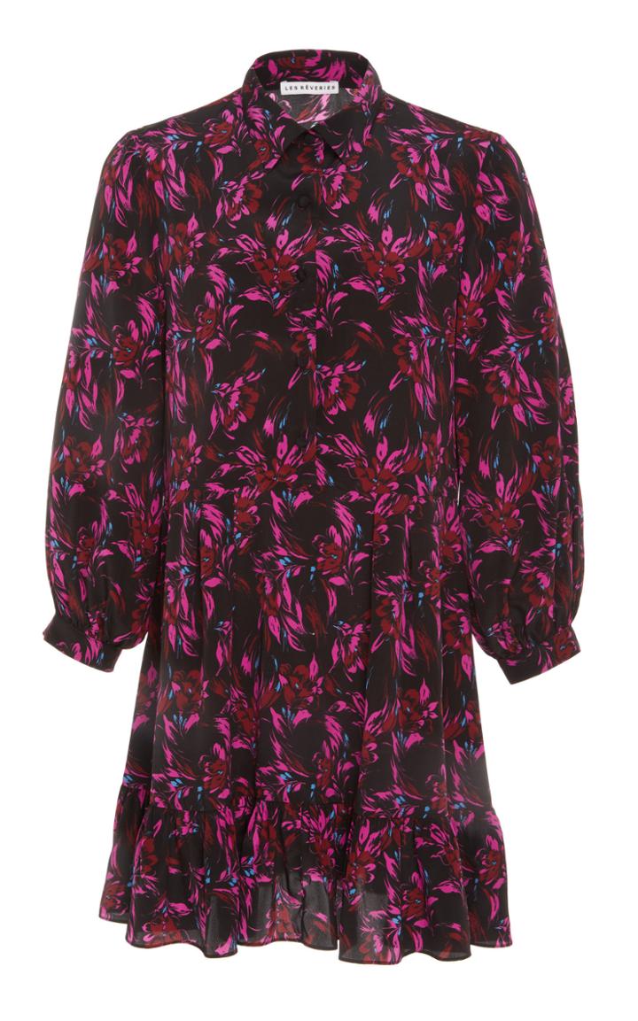 Les Rveries Ruffle Hem Silk Shirt Dress