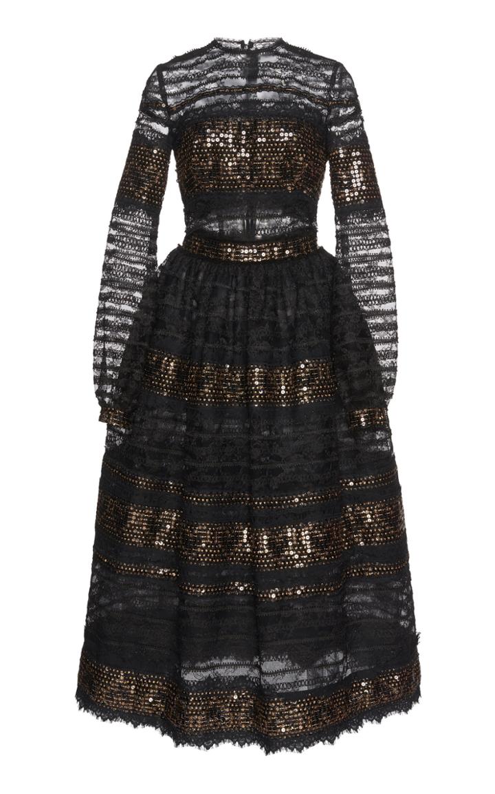 Costarellos Sequin Panel Tea Length Dress