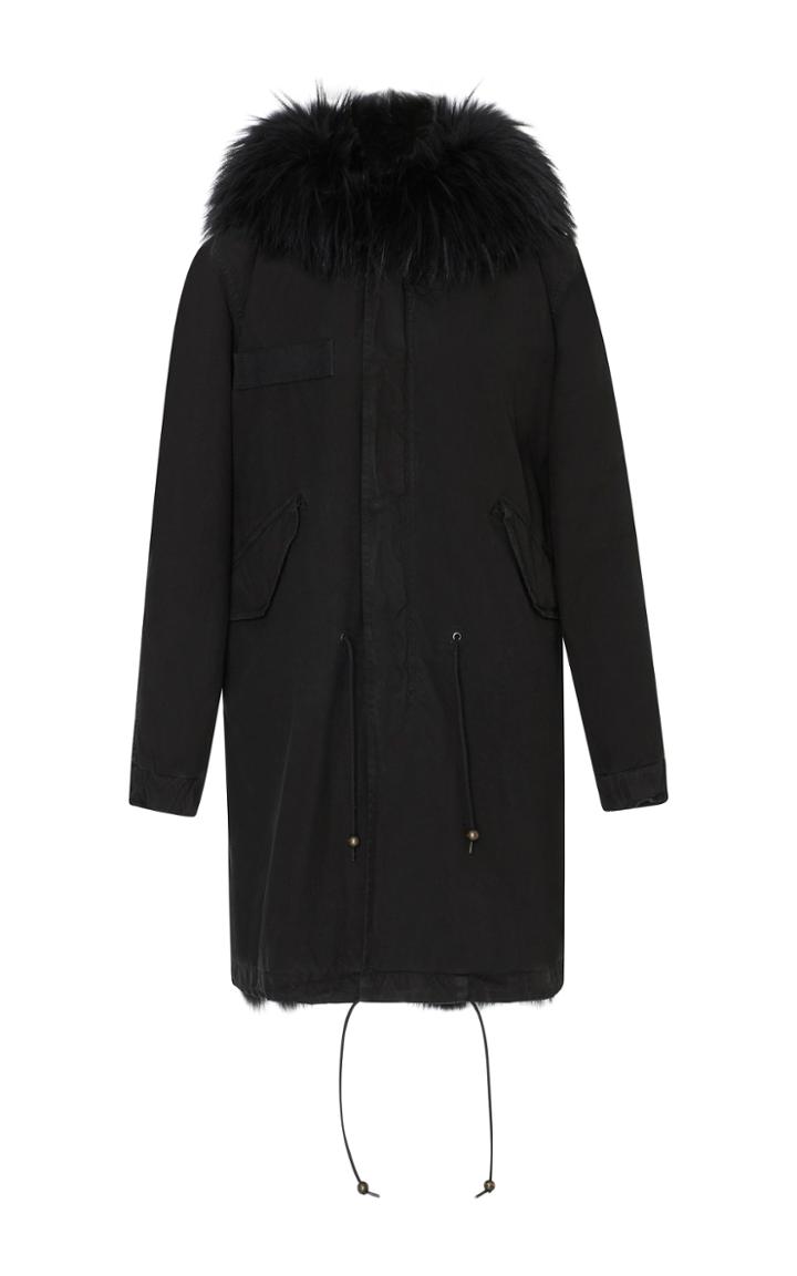 Mr & Mrs Italy Long Canvas Parka With Fox Fur Lining