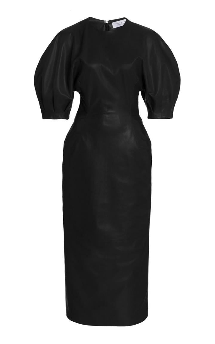 Gabriela Hearst Coretta Puff-sleeve Leather Midi Dress