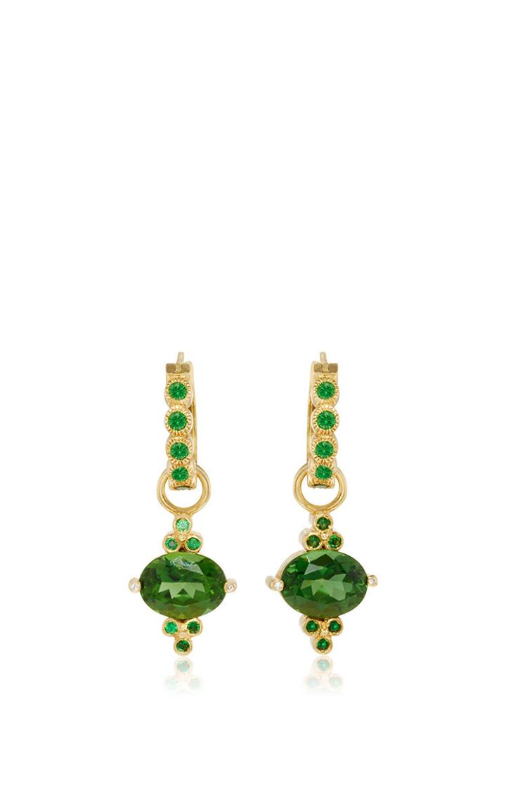 Erica Courtney Green Tourmaline And Tsavorite Drop Earrings With Tsavorite Garnet Huggies