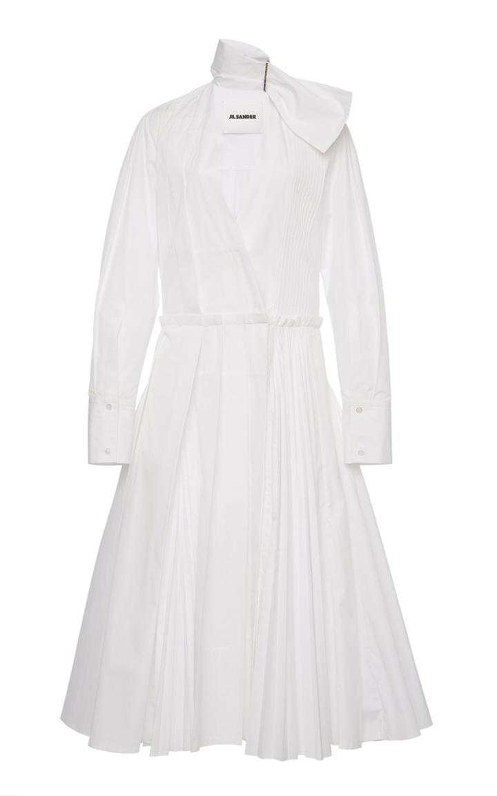 Moda Operandi Jil Sander Long Sleeve Cotton Midi Dress
