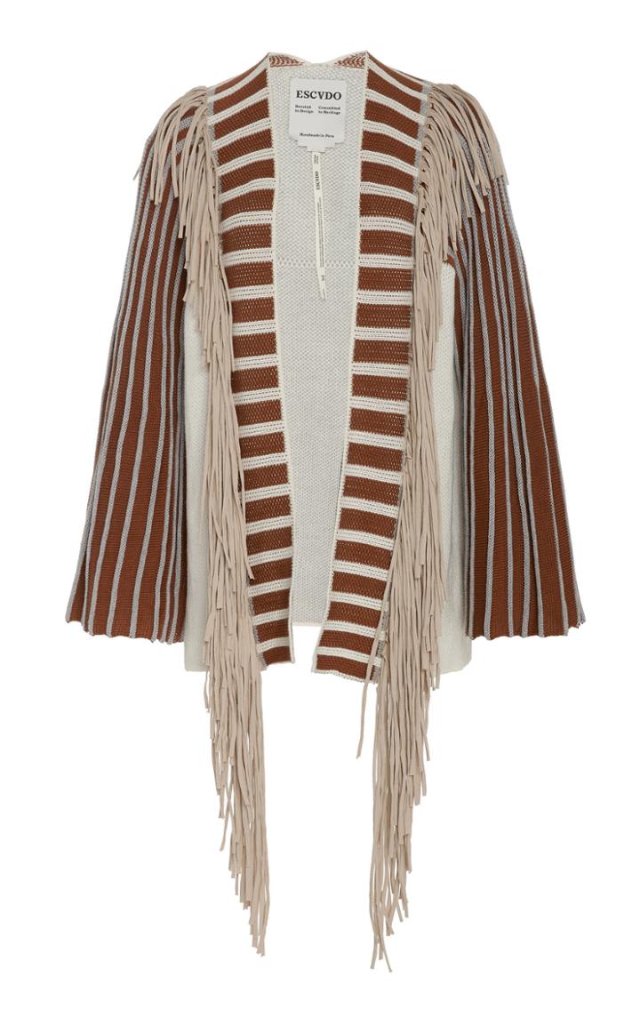 Escvdo Tucan Cotton Knit Fringe Cardigan
