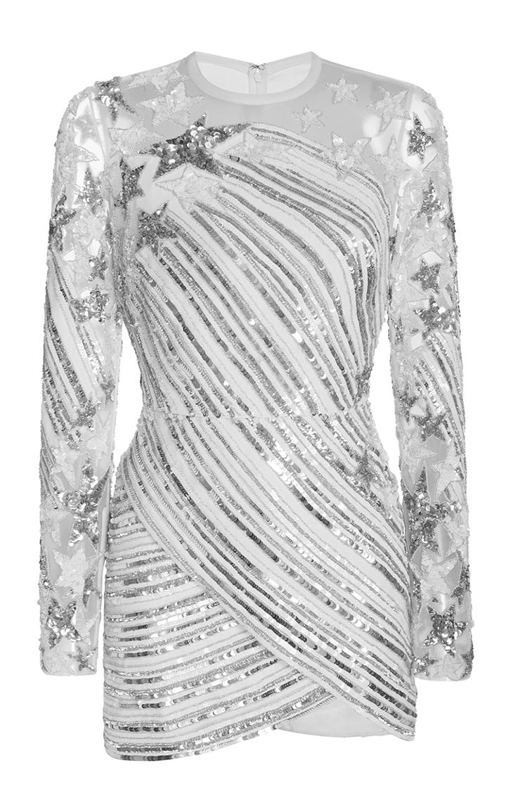Elie Saab Long Sleeved Embroidered Short Dress With Wrapped Skirt