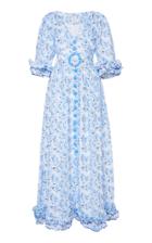 Gl Hrgel Belted Ruffled Floral-print Linen Maxi Dress Size: Xs