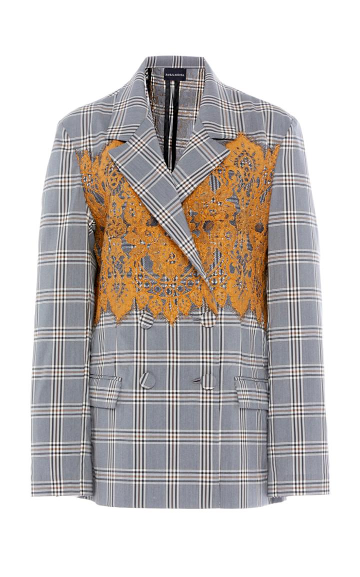 Rahul Mishra Patched Lace Tartan Jacket