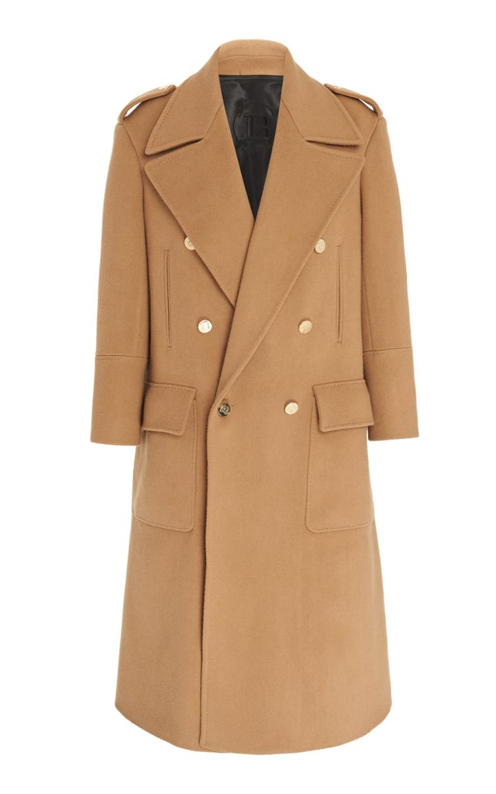 Moda Operandi Balmain Oversized Wool Coat With Saddle Stitch