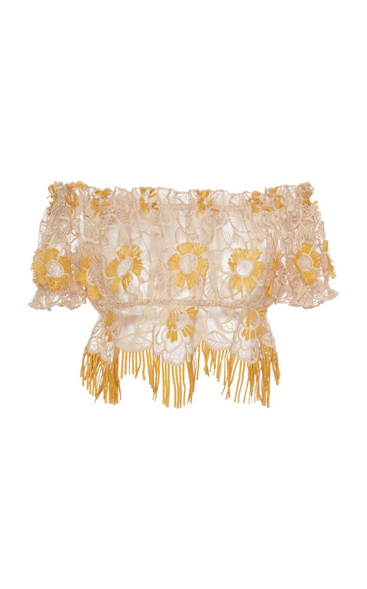 Anna Sui Lotus Lower Embroidered Mesh Top