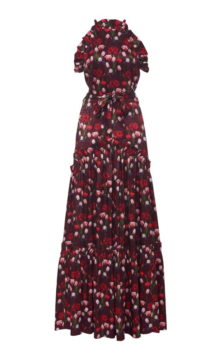 Borgo De Nor Tatiana Floral-print Ruffled Satin Midi Dress