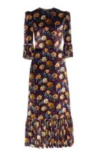 The Vampire's Wife Ruffled Floral-print Velvet Maxi Dress Size: 6