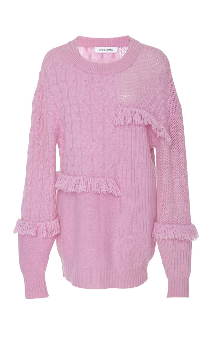 Prabal Gurung Oversize Cashmere Fringe Sweater