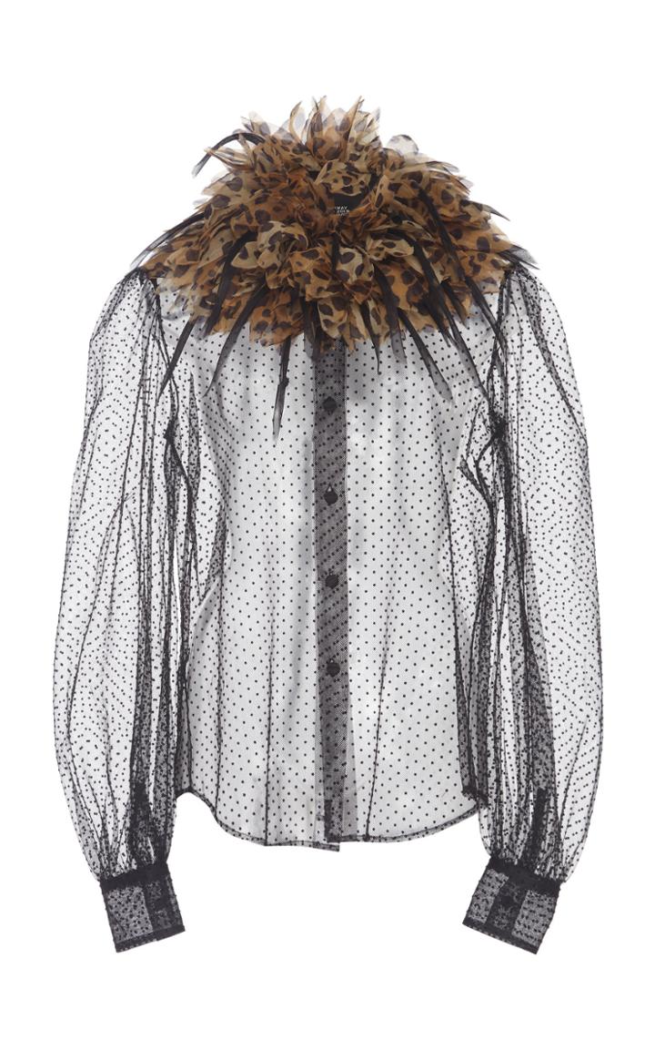 Marc Jacobs Feather-embellished Sheer Tulle Blouse