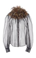 Marc Jacobs Feather-embellished Sheer Tulle Blouse
