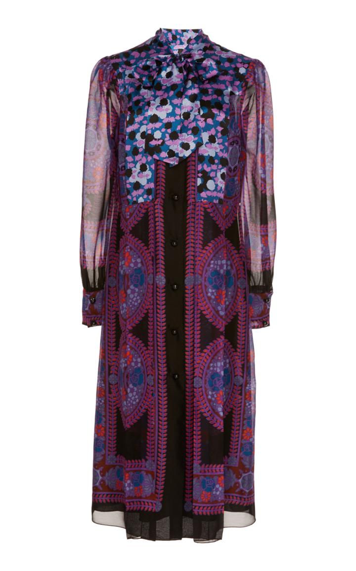 Anna Sui Bow-embellished Rose Medallion Border Dress