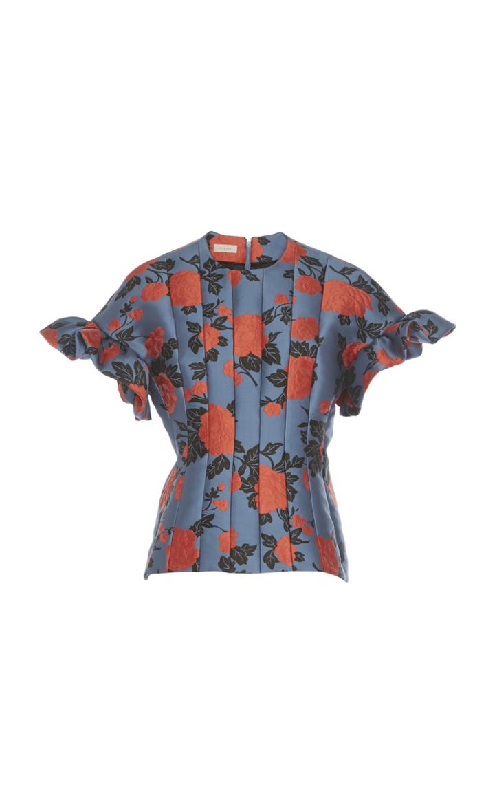 Delpozo Ruffled Short Sleeve Brocade Top
