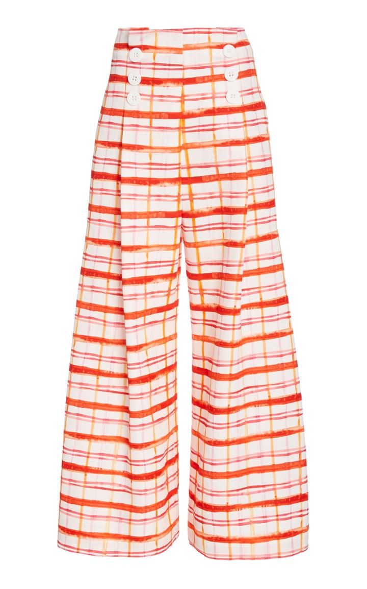 Moda Operandi Rosie Assoulin Button-detailed Plaid Cotton-blend Wide-leg Pants
