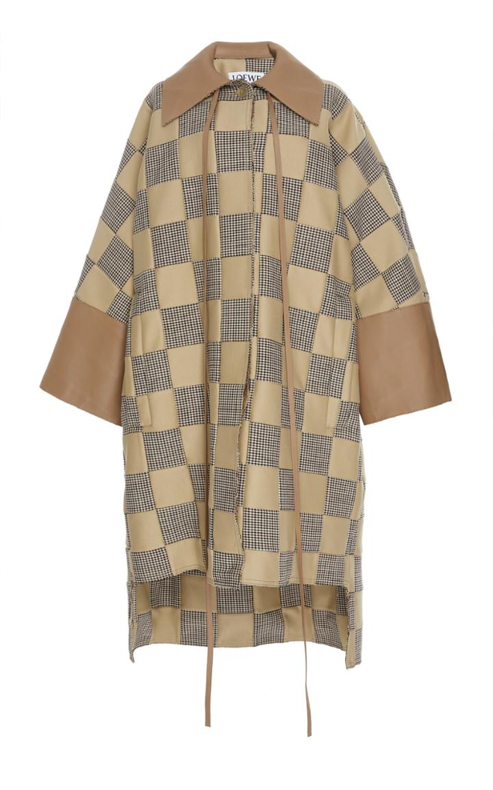 Loewe Oversized Checkered Leather-trimmed Coat