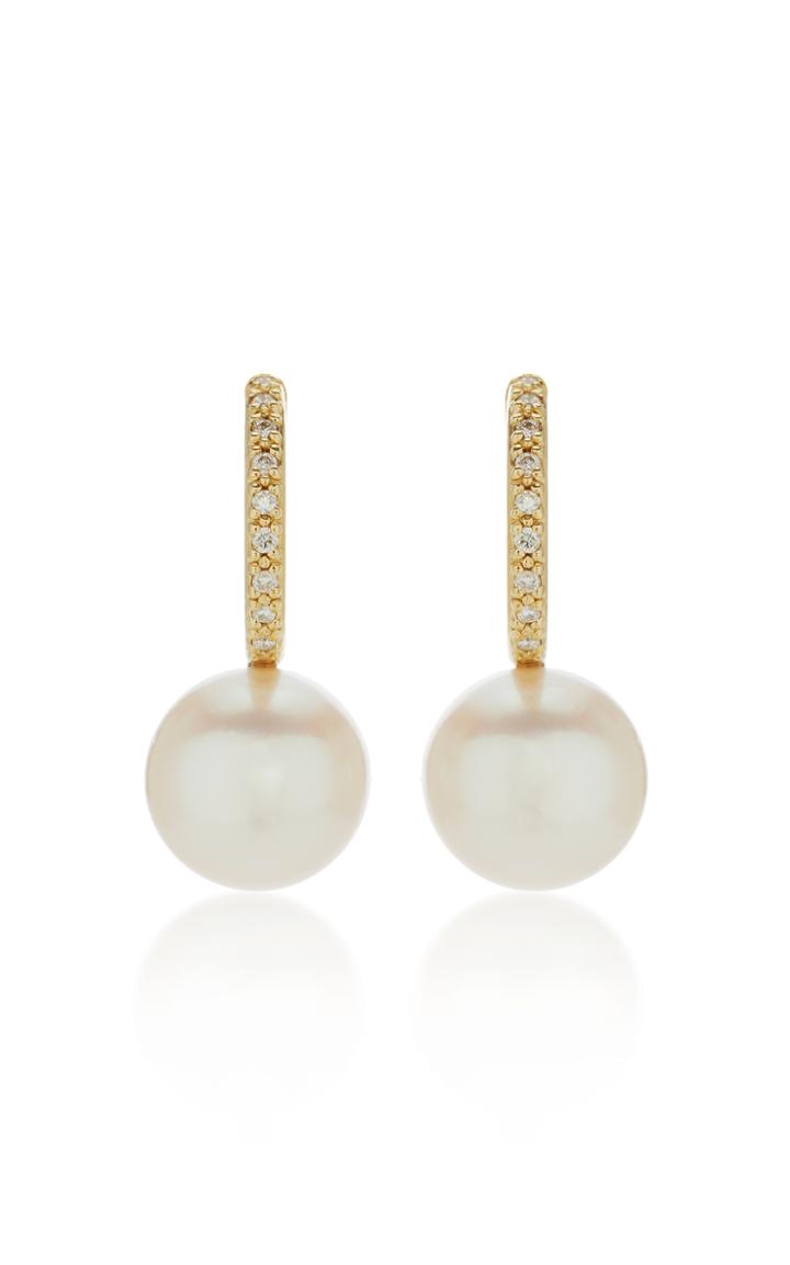 Mizuki 14k White Round Freshwater Pearl And Diamond Small Hoop Earrings
