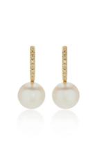 Mizuki 14k White Round Freshwater Pearl And Diamond Small Hoop Earrings