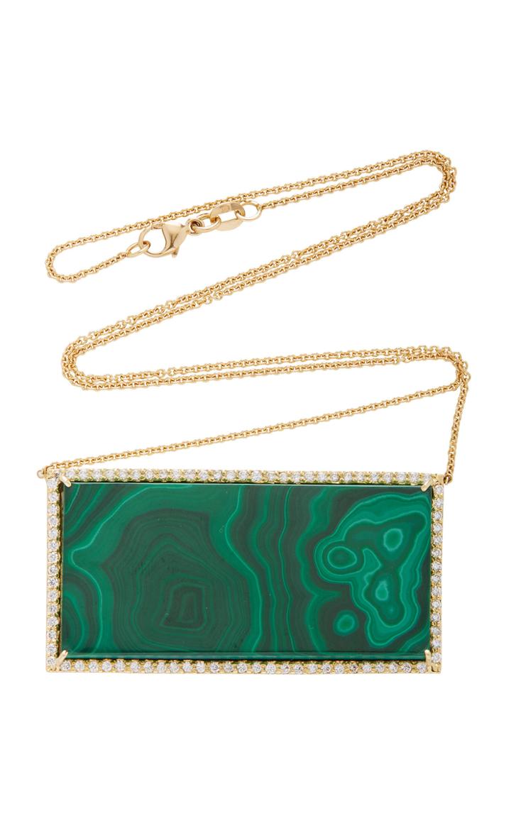 Kimberly Mcdonald One-of-a-kind Rectangular Malachite Pendant With Diamonds Set In 18k Yellow Gold