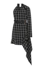 Self Portrait Belted Asymmetrical Checkered Mini Dress