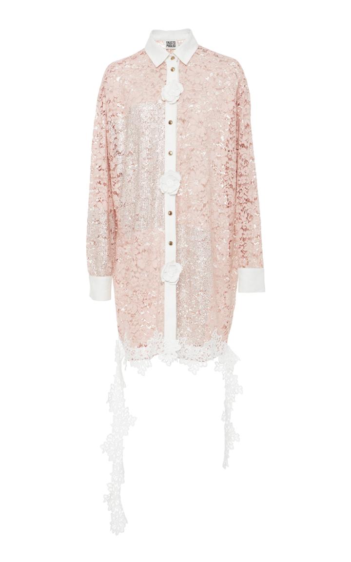 Fausto Puglisi Pink Macrame Lace Shirt Dress
