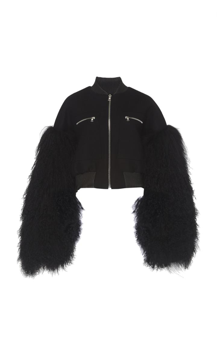 David Koma Fur Trim Leather Jacket