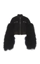 David Koma Fur Trim Leather Jacket