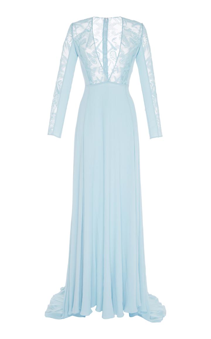 Georges Hobeika Deep V-neckline Long Sleeve Gown