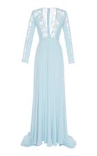 Georges Hobeika Deep V-neckline Long Sleeve Gown