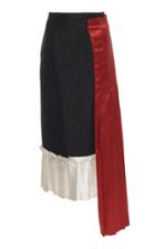 Marni Pleated Satin-paneled Crepe Midi Skirt